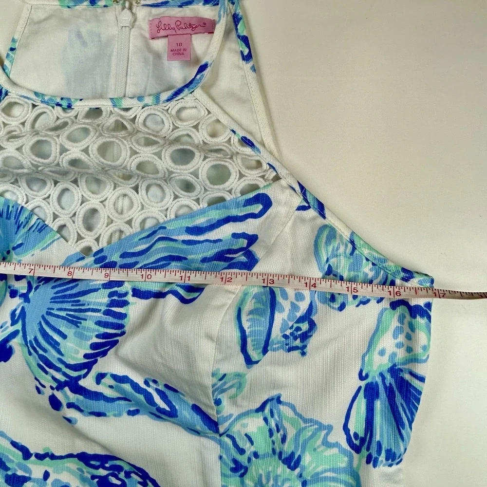 Lilly Pulitzer Womens White Blue Larina Barefoot Princess Crochet Halter Tank 10 - Picture 4 of 5